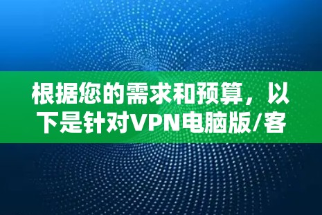 根据您的需求和预算，以下是针对VPN电脑版/客户端的详细分析和推荐